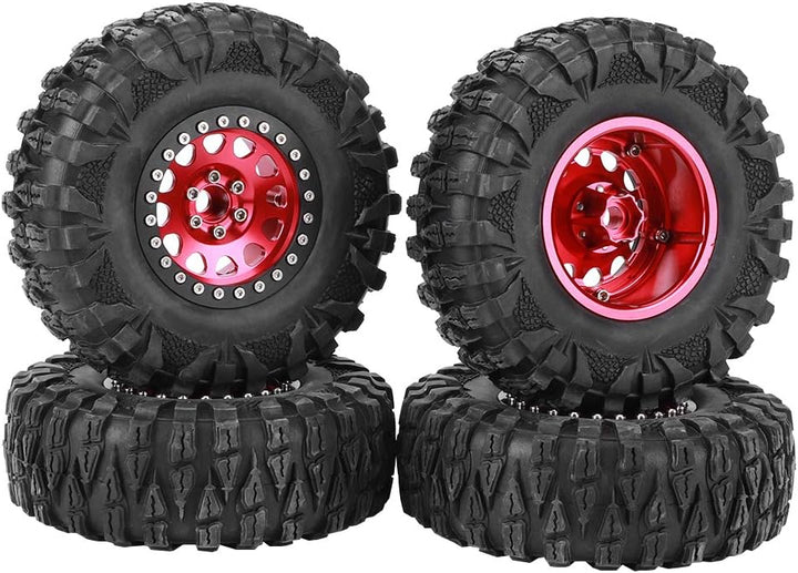 4 Stück RC Reifen, 1/10 RC Auto 2,2 Zoll Rad RC Crawler Gummireifen Metall Radnabe RC Zubeh?r(rot) B