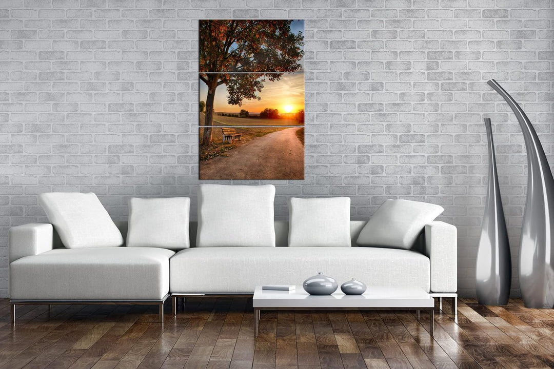 deyoli Spazierweg am Abend Format: 3-teilig 120x80 als Leinwand, Motiv fertig gerahmt auf Echtholzra