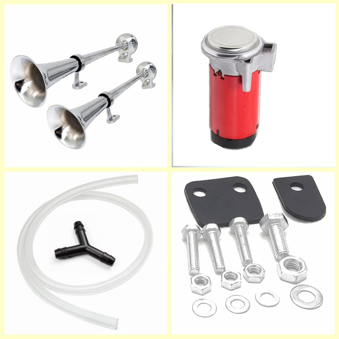 YIYIDA Autohupe Elektrische Hupe Car Horn 12V Schiffshupe Zink Chrom Silber Doppelrohr 170 dB Air Ho