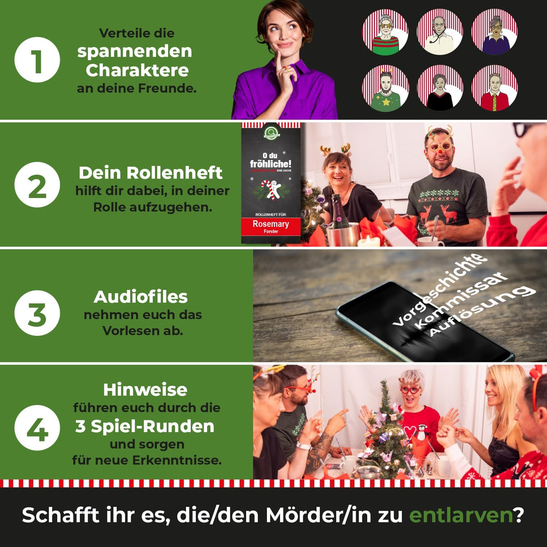 mitmach-krimi – O du fröhliche! Plätzchenduft und eine Leiche – Krimidinner Spiel für zuhause für 5-