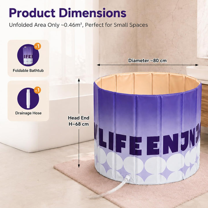 Faltbare Badewanne für Erwachsene, 80 x 68cm Portable Badewanne, Faltbare Badewanne mit 5-Schicht-Is