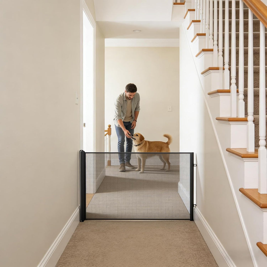 Hundegitter – ohne Bohren einziehbarer , -Barriere mit Netz-Panel, Rolldesign und verstellbarem Mont