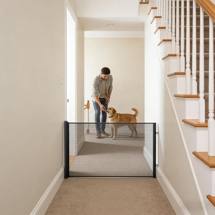Hundegitter – ohne Bohren einziehbarer , -Barriere mit Netz-Panel, Rolldesign und verstellbarem Mont