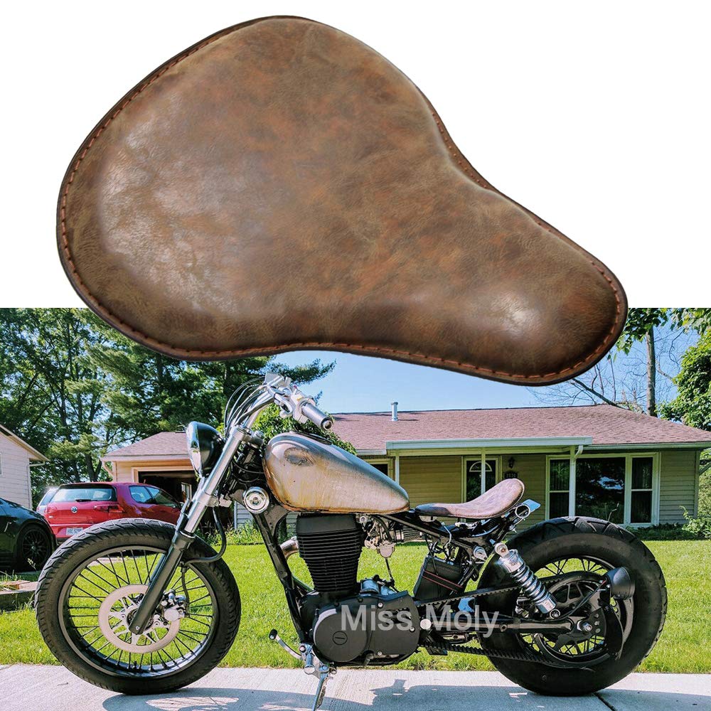 Retro Motorrad Leder Sitzpolster Sattel Solo Seat für Sportster Chopper Bobber #5-Retro Braun, #5-Re