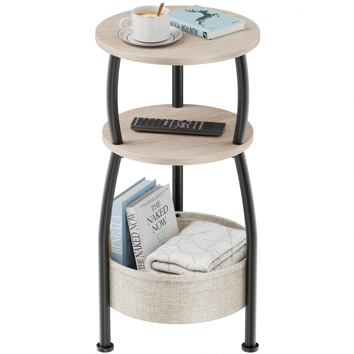 Beistelltisch rund, 3-Stufiger Runder Kleiner Tisch, Couchtisch Klein, Nachttisch, mit Stofftasche,