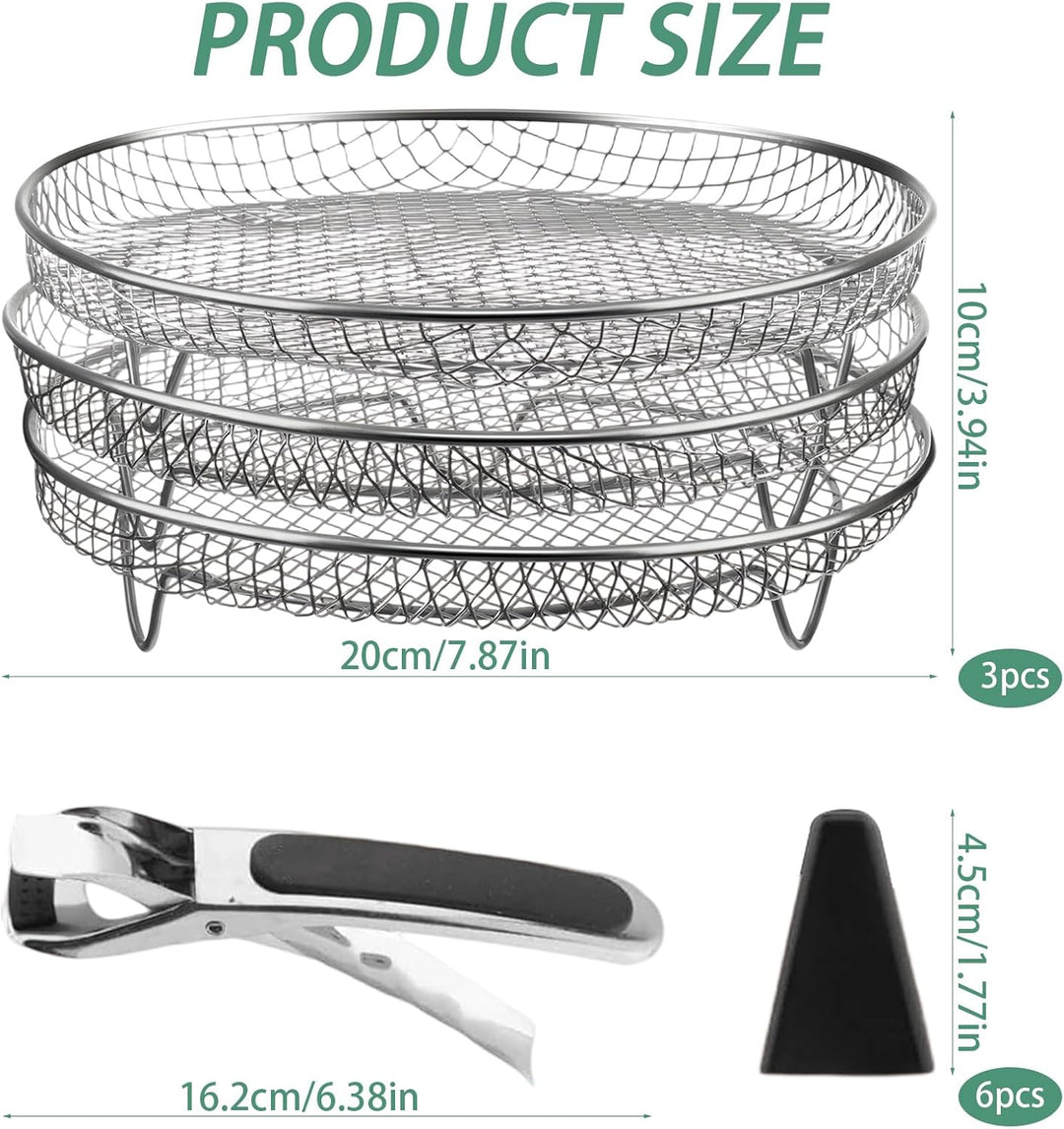 3-tlg. 304 Edelstahl Stapelbare Körbe für Airfryer, PHMING Gitter für Heissluftfritteuse, Heissluftf
