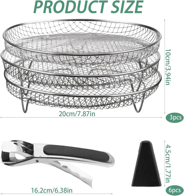 3-tlg. 304 Edelstahl Stapelbare Körbe für Airfryer, PHMING Gitter für Heissluftfritteuse, Heissluftf