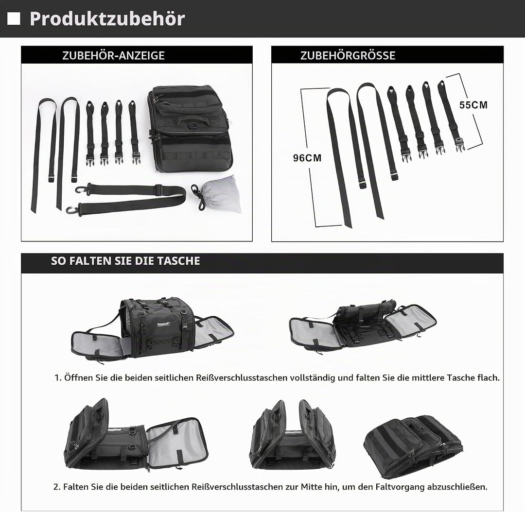 Rhinowalk Motorradtasche, Motorrad Hecktasche, wasserdichte Allwetter-/Kofferraum-/Gepäckträgertasch