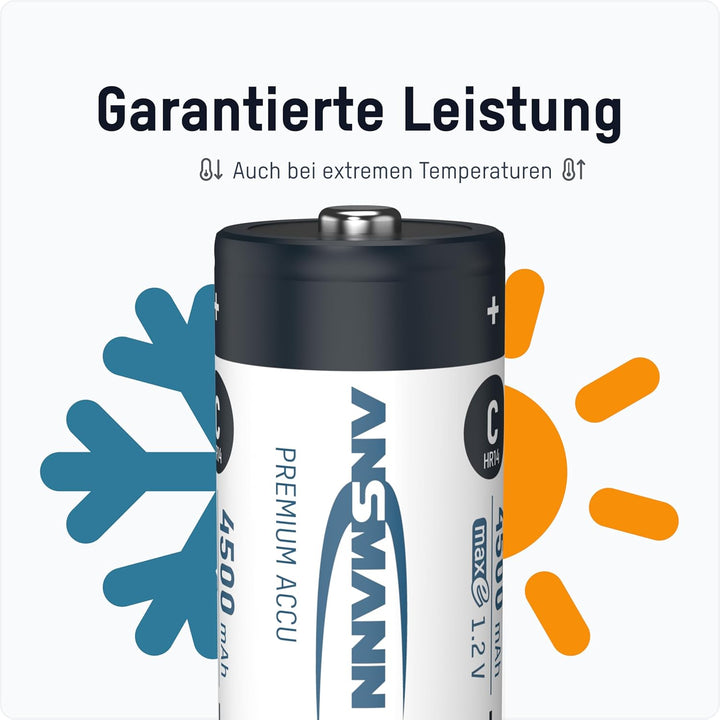 ANSMANN Akku C 4500 mAh NiMH 1,2 V (6 Stück) - Baby C Batterien wiederaufladbar, hohe Kapazität & ma