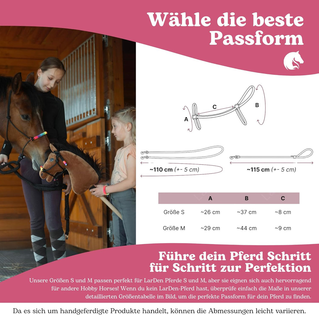 LarDen Hobby Horse Zubehör - Set Perfect Combination - Halfter, Zügel, Führstrick für Grosse S Steck