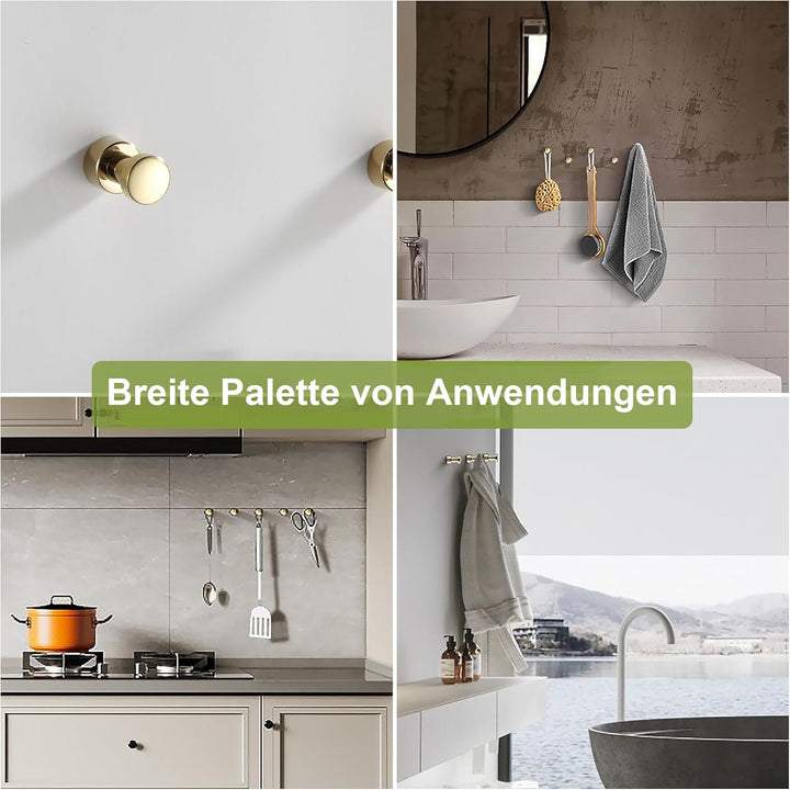 BVL Gold Handtuchhaken 5 Stück Rostfreies Metall Wandhaken Self Adhesive or Wall Mountable Kleiderha
