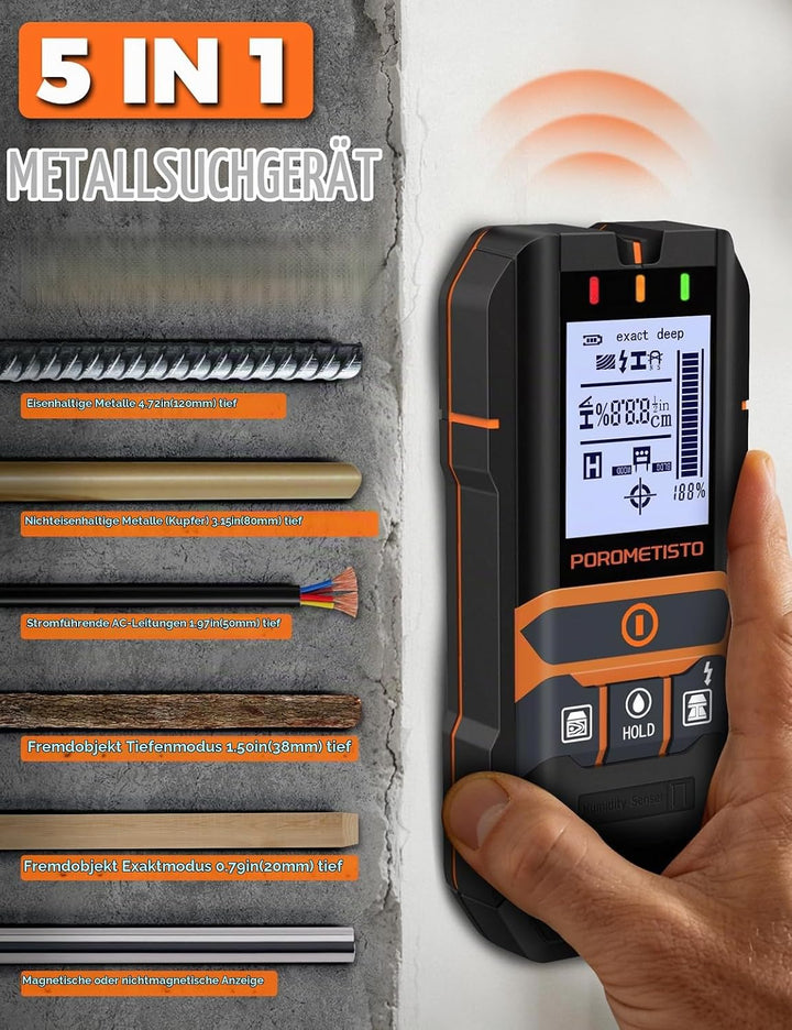 2-in-1 Stud Finder mit Feuchtemesser DSF06 für Holz, Metall, AC-Kabel | Wandscanner Metallortungsger
