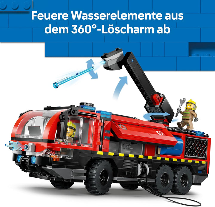 LEGO City Flughafenlöschfahrzeug - Spielzeug Einsatzfahrzeug - Modellbau mit 4 Feuerwehr Minifiguren
