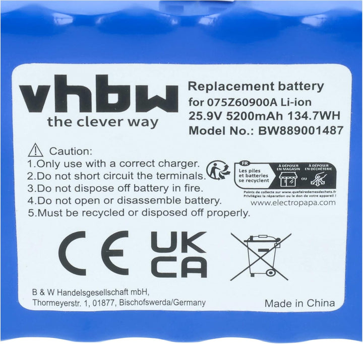 vhbw Akku kompatibel mit Ambrogio Twenty Deluxe L20 Rasenroboter Rasenmäher (5200mAh 25,9V Li-Ion)