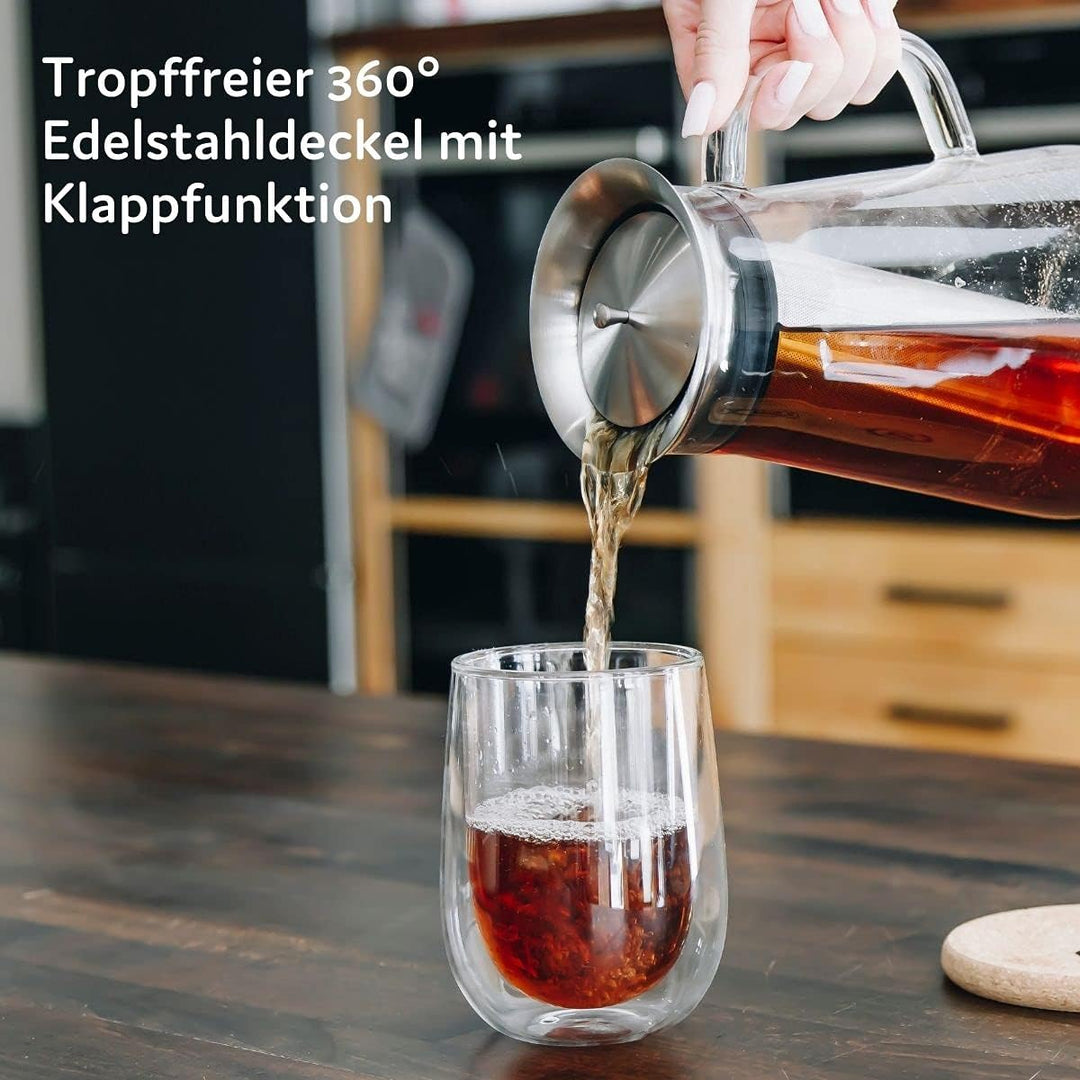 buntfink MultiPitcher 3-in-1 Kaffeebereiter für Cold Brew Coffee | Glaskaraffe 1,5 L | Wasserkaraffe