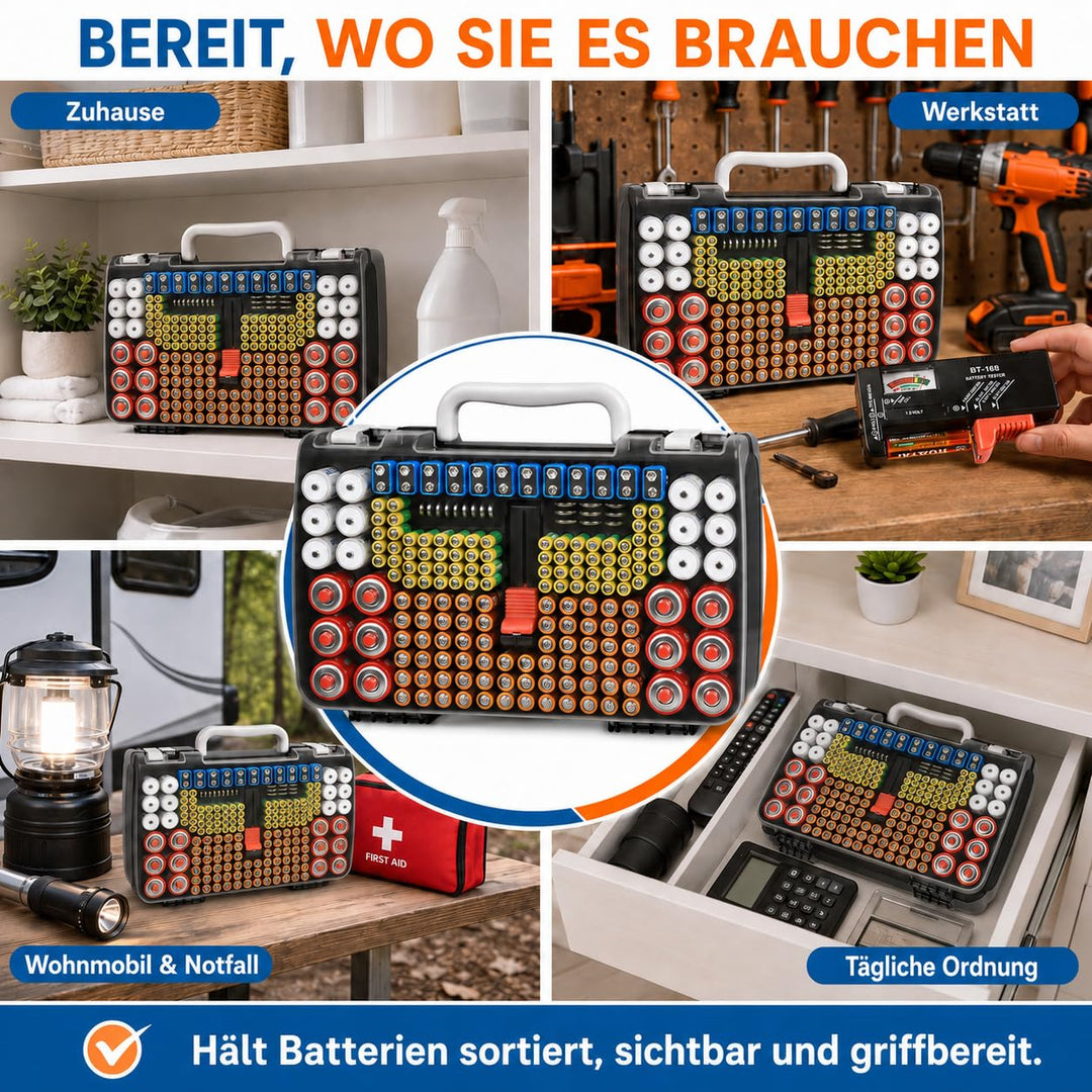 Batterie-Organizer-Aufbewahrungshalterung mit doppelseitiger Halterung, Schwarz