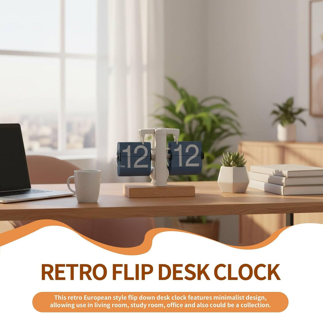 HERCHR Vintage Auto-Flip-Uhr, Retro-Flip-Uhr Schwarz, Retro-Digital-Flip-Down-Uhr, Tischuhr, Walnuss