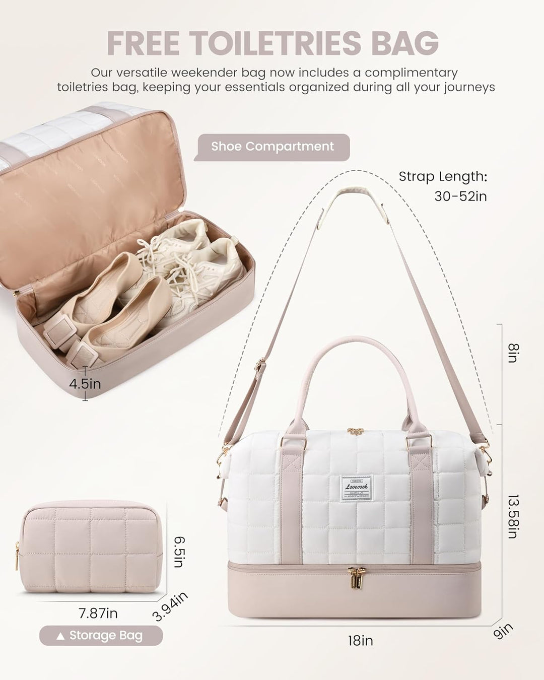LOVEVOOK Reisetasche Damen, Leicht Puffer Weekender Handgepäck Tasche Kliniktasche Geburt Krankenhau