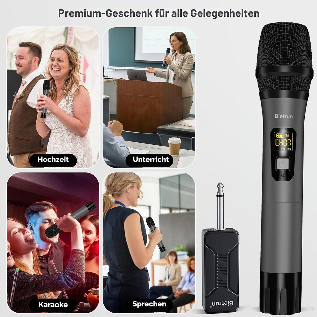 Bietrun Kabelloses Mikrofon nur für Mikrofoneingang, dynamisches UHF-Handmikrofon aus Metall mit wie