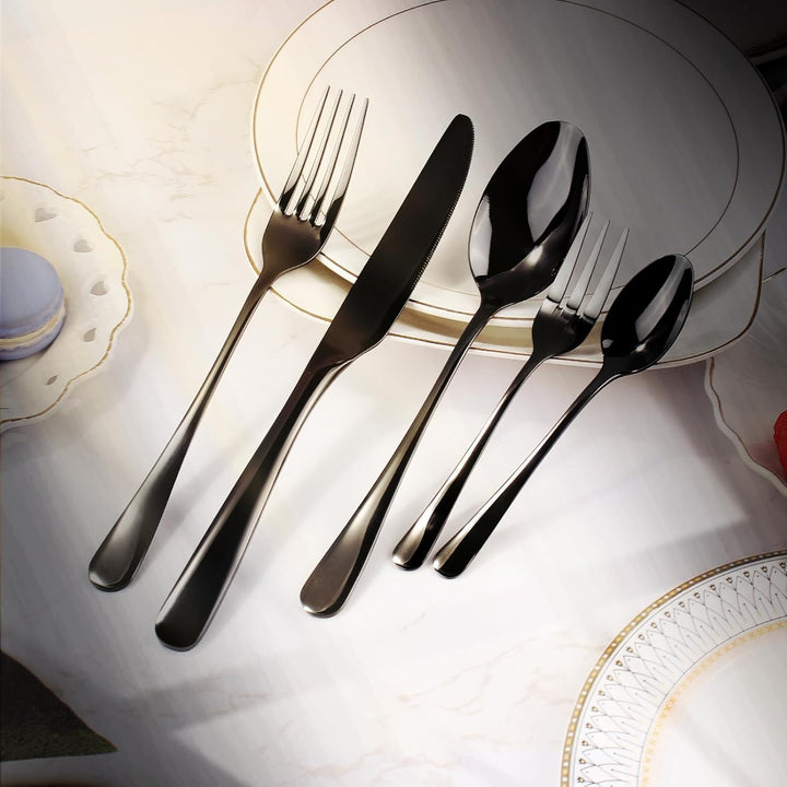 Besteckset 12 Personen,Schwarzes Besteck,60 teilig Bestecksets Schwarz,Glänzendes Edelstahl Besteck,