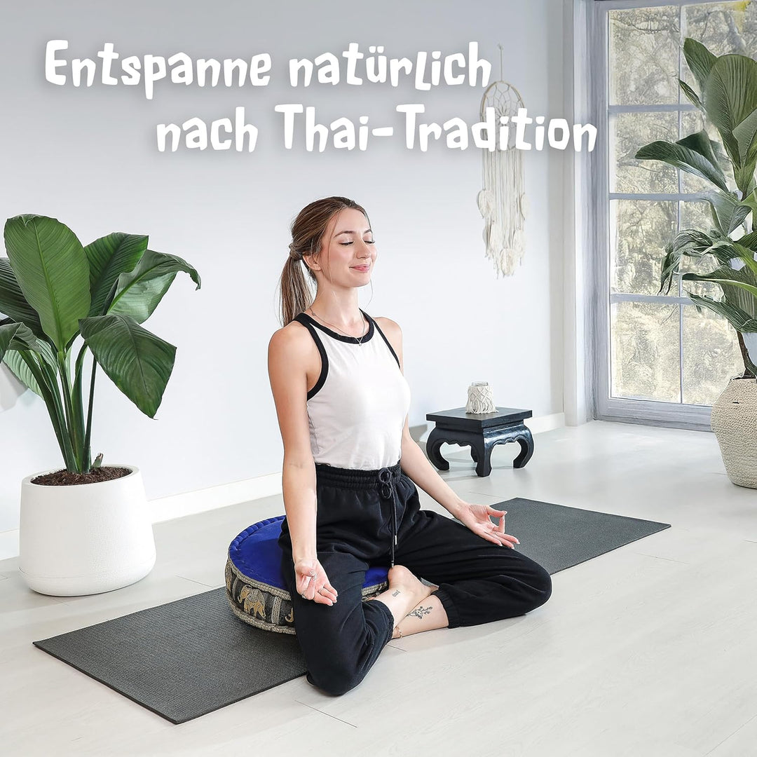 livasia Meditationskissen mit Thaiseide, Yogakissen mit Kapok, Pouf, Bodenkissen für Yoga und Zen Me