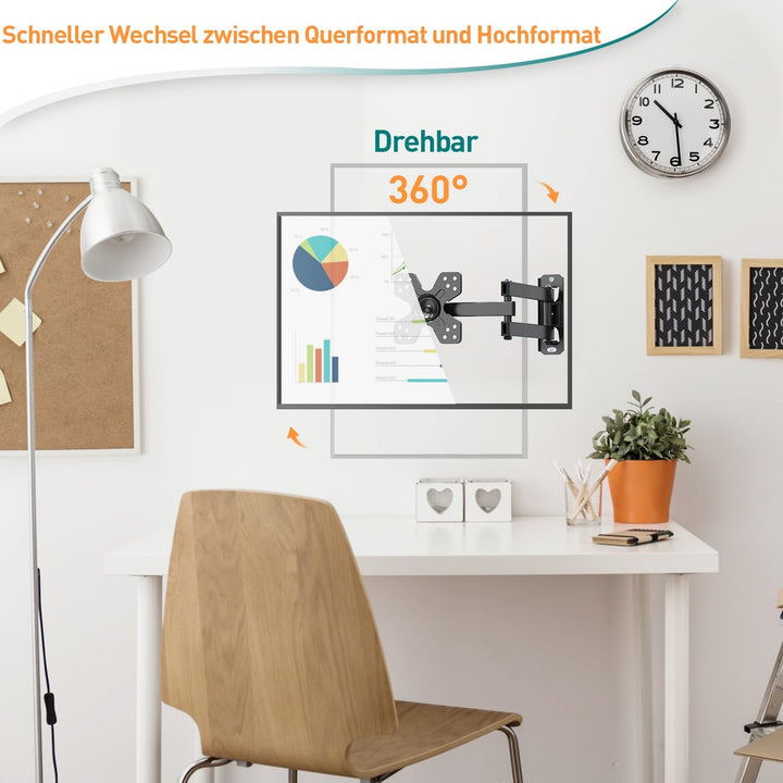 ELIVED Monitor Wandhalterung Schwenkbar Neigbar für die meisten 14-30 Zoll Bildschirme bis 15kg, Max