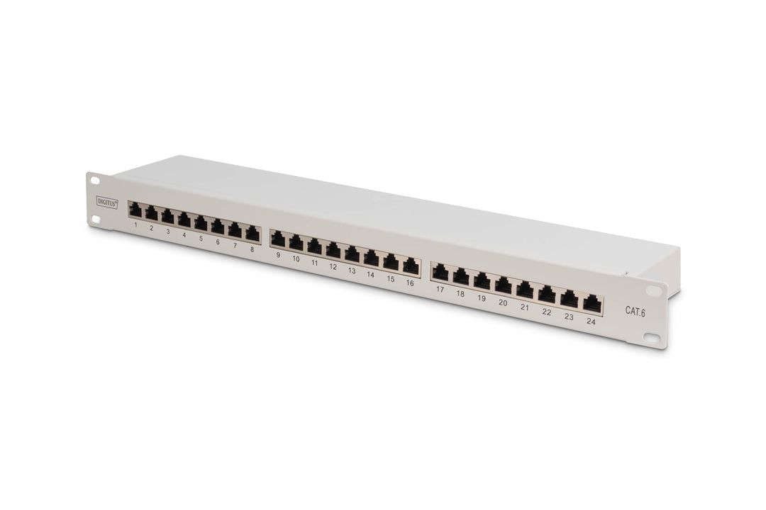 DIGITUS Patchpanel - 19-Zoll - Cat-6 - 24-Port RJ45 - Geschirmt - LSA Patch-Feld - Rack-Montage 1HE