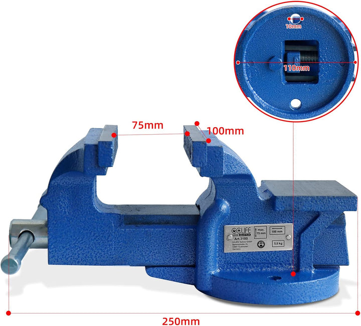 CCLIFE Feststehend Schraubstock 100/125/150 mm für Werkbank Werkbankschraubstock Parallelschraubstoc