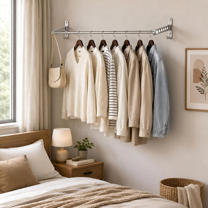 JOLY FANG Wand Kleiderlüfter, Kleiderständer kleiderhaken Klappbar mit Stange, Wandmontage Garderobe