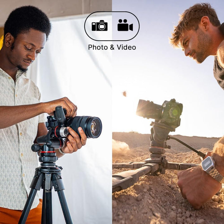 Manfrotto ONE Hybrid Carbon Stativ, Foto & Video Stativ, 15kg Traglast, Nivelliersäule, 90° Horizont