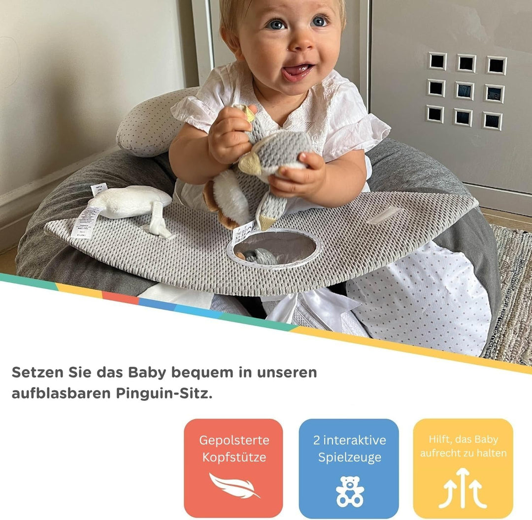 Nuby Penguin Sit-Me-Up Babyschale – aufblasbarer Sit & Play Bodensitz | Abnehmbares Tablett | maschi