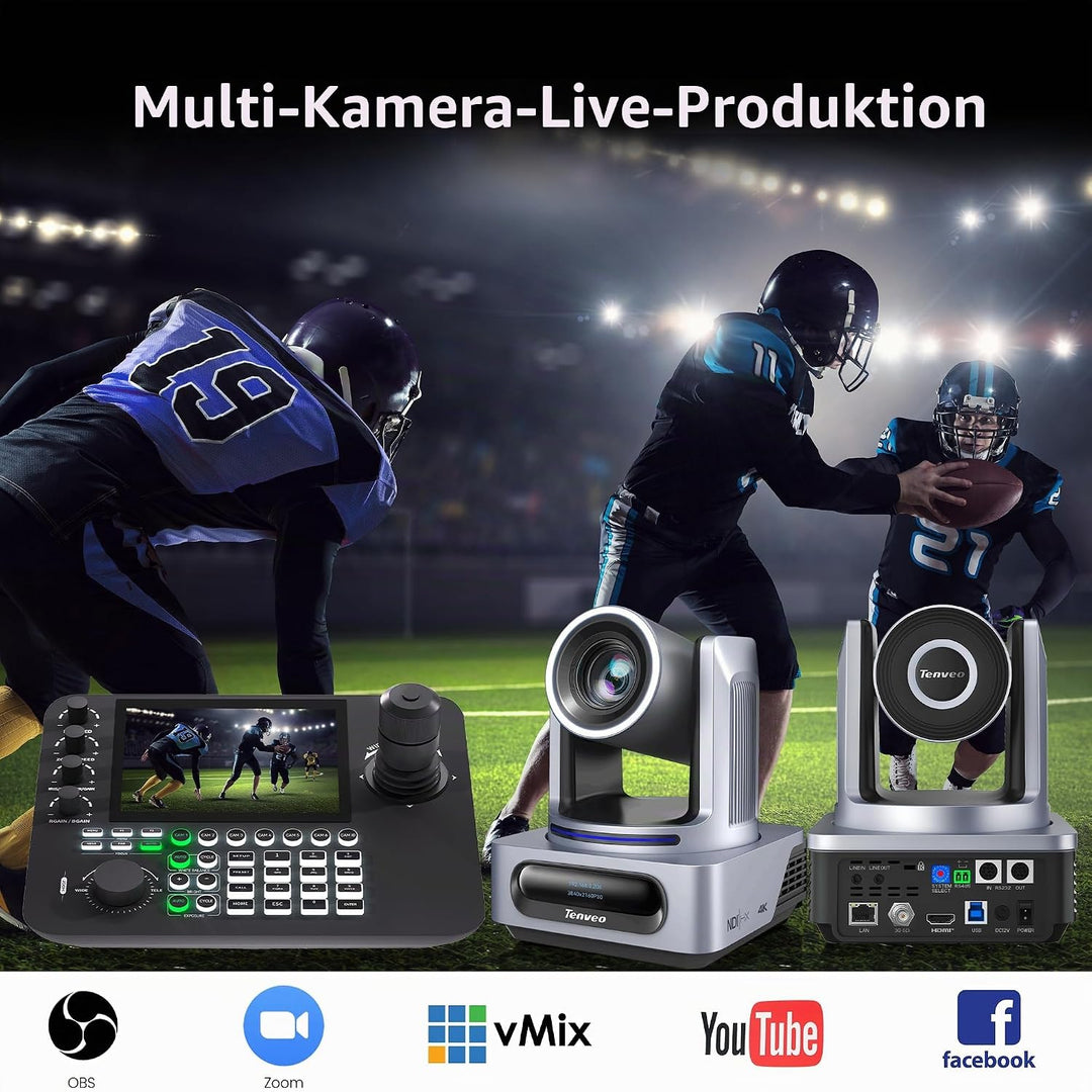 Tenveo 4K PTZ-Kamera mit NDI, AI-Auto-Tracking, 20-Fach Optischer Zoom, 3G-SDI USB3.0 HDMI LAN PoE A