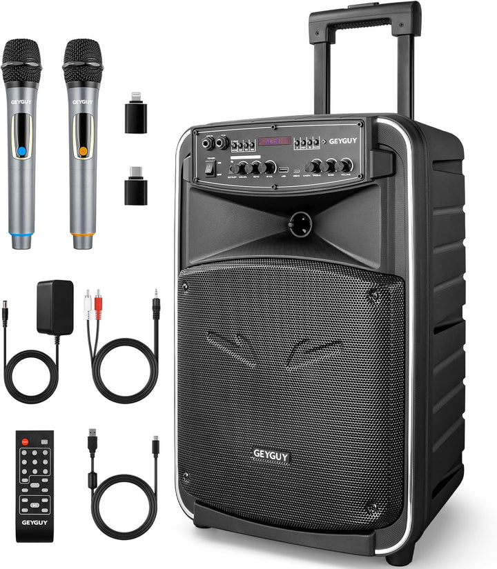 Karaoke Maschine mit 2 kabellosen mikrofonen Kinder 12", Tragbares Bluetooth PA anlage Komplettsets