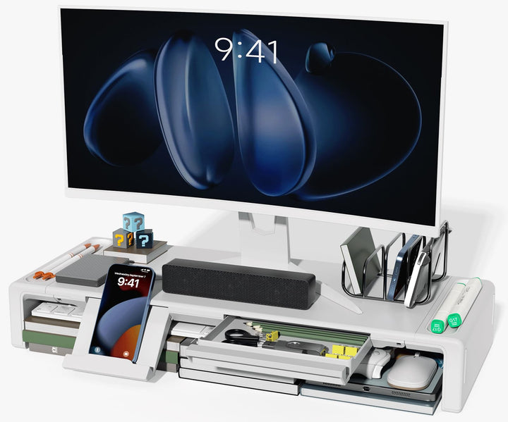 OImaster Monitorständer Riser, klappbar, höhenverstellbarer Computerständer mit Schublade & Stiftefa