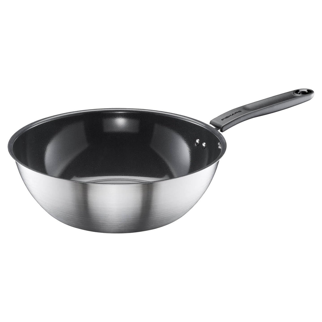 Fiskars Wok, Ø 28 cm, Beschichtete Pfanne, Für alle Kochfelder geeignet, Recycelter Edelstahl, Funct