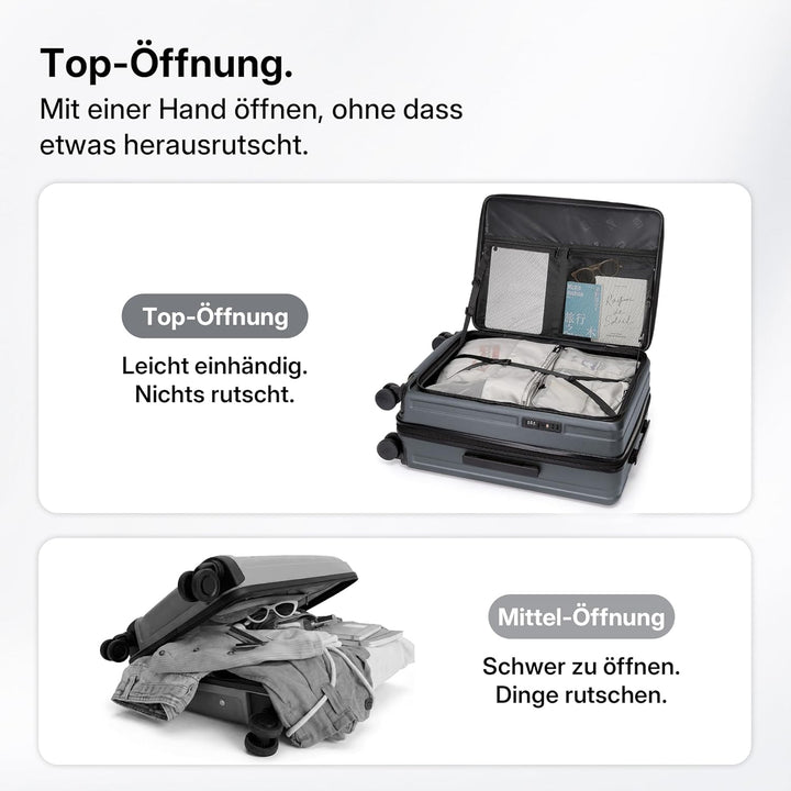 Koffer Expandierbar – Hartschalen-Trolley mit Oberseiten-Öffnung, Kompressionsgurt & extra Stauraum
