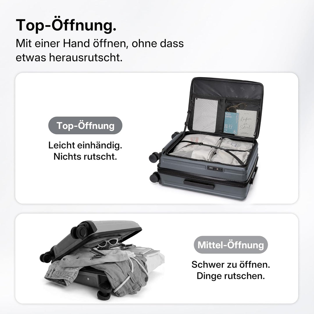 Münicase Koffer Expandierbar – Hartschalen-Trolley mit Oberseiten-Öffnung, Kompressionsgurt & Extra