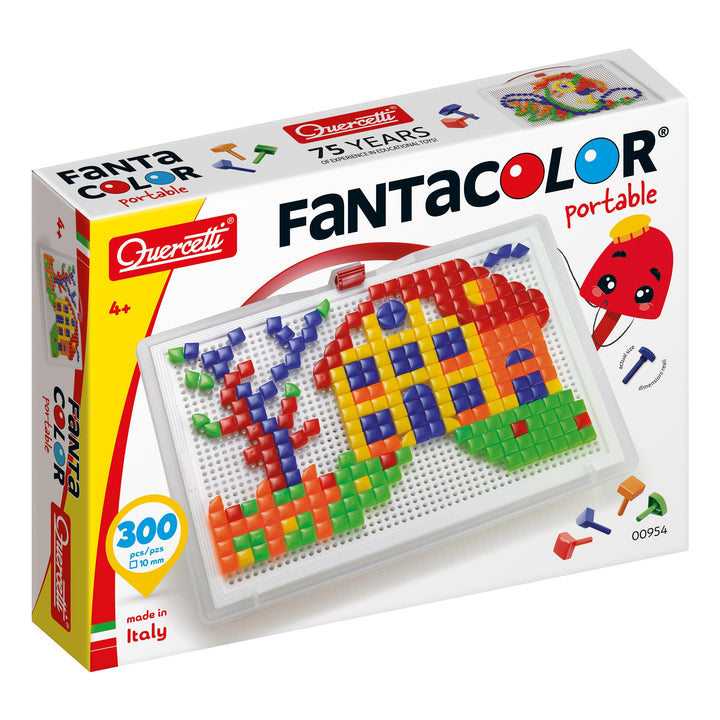 Quercetti FantaColor Portable, Mosaik Bastelset Kinder, Spielzeug ab 4 jahre für Kinder, Montessori