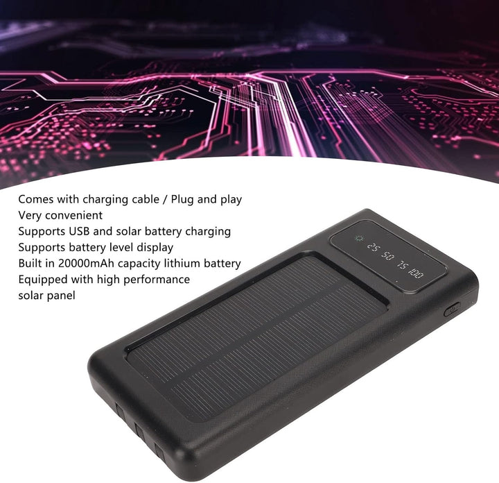 Solar-Powerbank, Tragbares 20000-mAh-Solartelefon-Ladegerät mit Taschenlampe, Unterstützt die Leistu