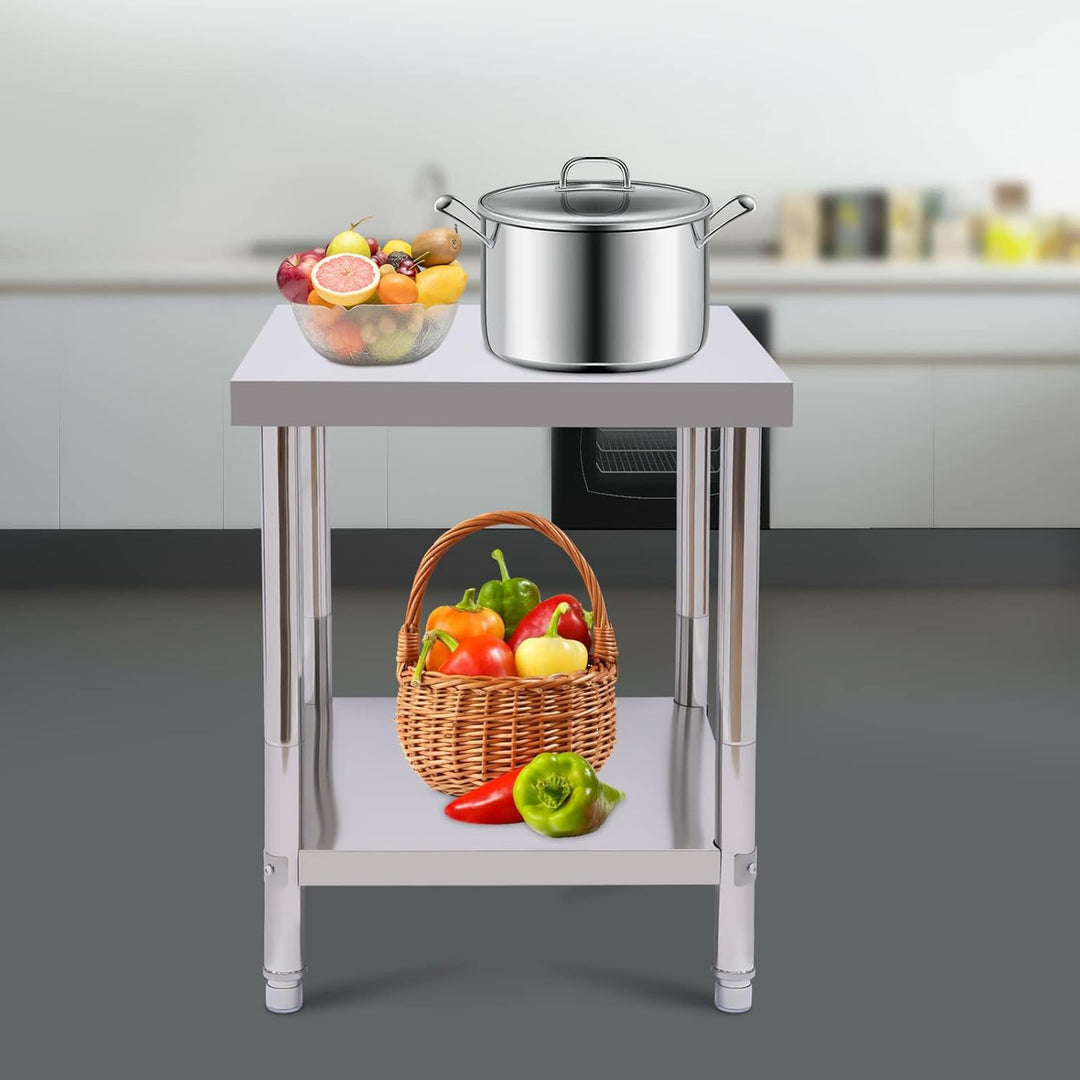 Arbeitstisch Küche 60 * 45 * 80cm Edelstahl Küchentisch mit Ablage, 2 Lagiger Zubereitungstisch Edel