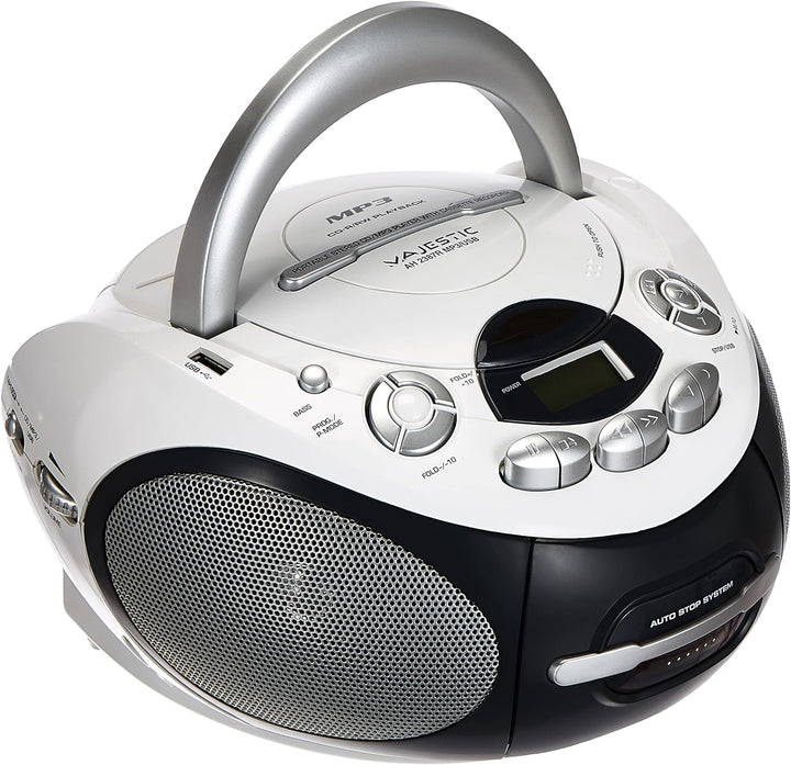 Majestic AH 2387R MP3 USB - Tragbare Boombox mit CD/MP3-Player, USB-Eingang, Kassettenrekorder, Kopf