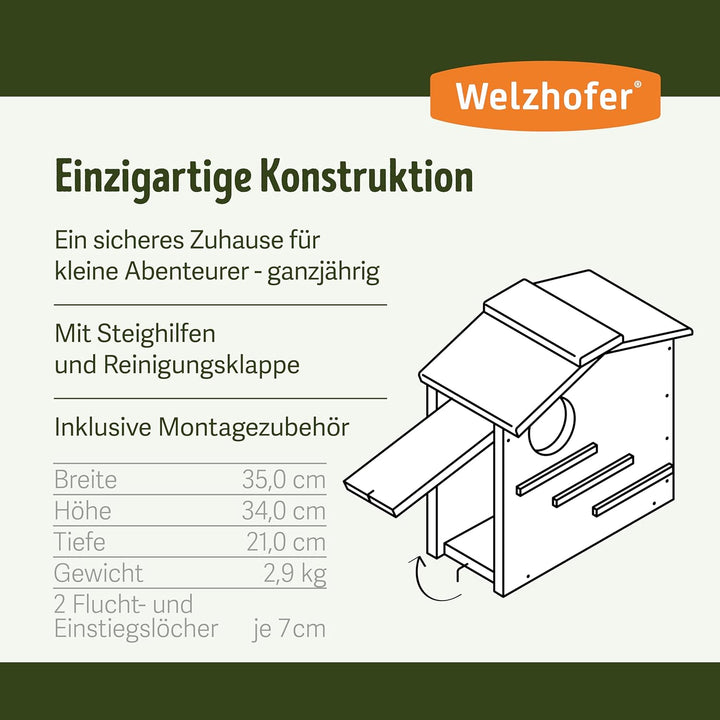 Welzhofer Eichhörnchen-Kobel Carlotta – wetterfestes Eichhörnchenhaus mit 2 EIN-/Ausgängen, Belüftun