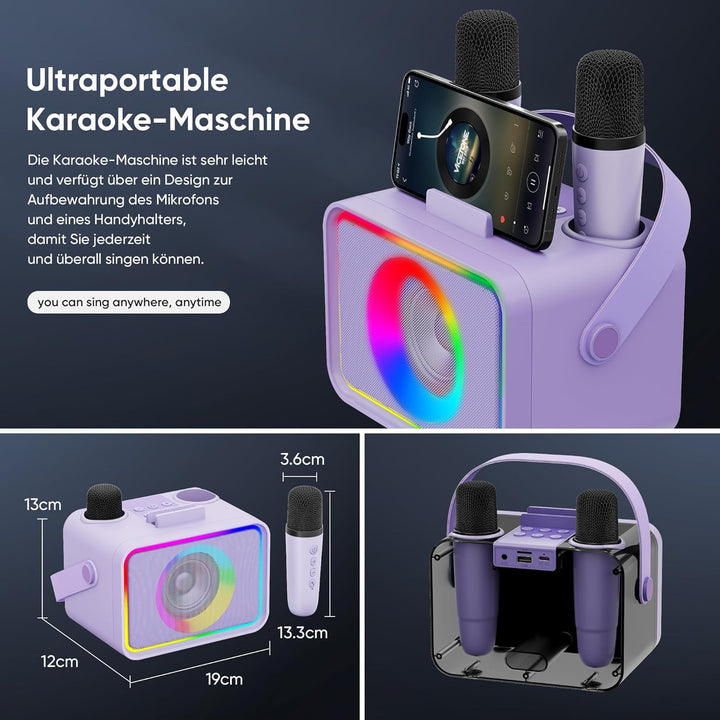[2026] Karaoke Maschine 2 Mikrofonen: Wowstar Karaoke Anlage mit 2 Karaoke Mikrofonen - Tragbare Blu