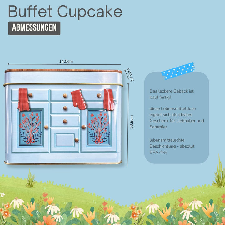Buffet Cup Cake - die aufklappbare Rückwand gibt der Dose eine sehr dekorative und zusätzliche Dimen