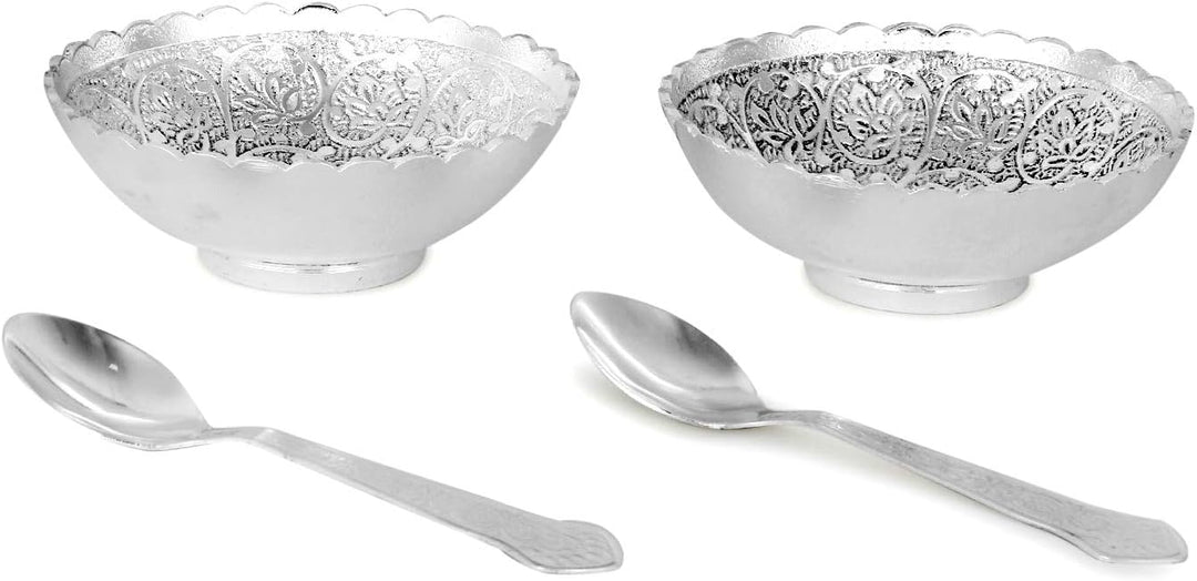Zap Impex Graviertes Silberfarbenes Messing Schalen- und Löffel-Set mit Tablett, 5-teilig