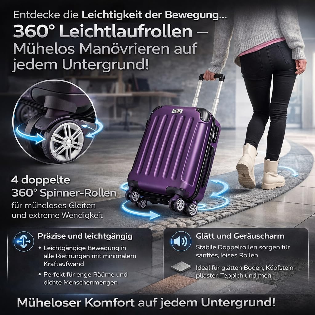 POSH Koffer mittelgross aus ABS - Leichter Hartschalen Trolley 65x45x25 cm - Reisekoffer 62L mit Zah