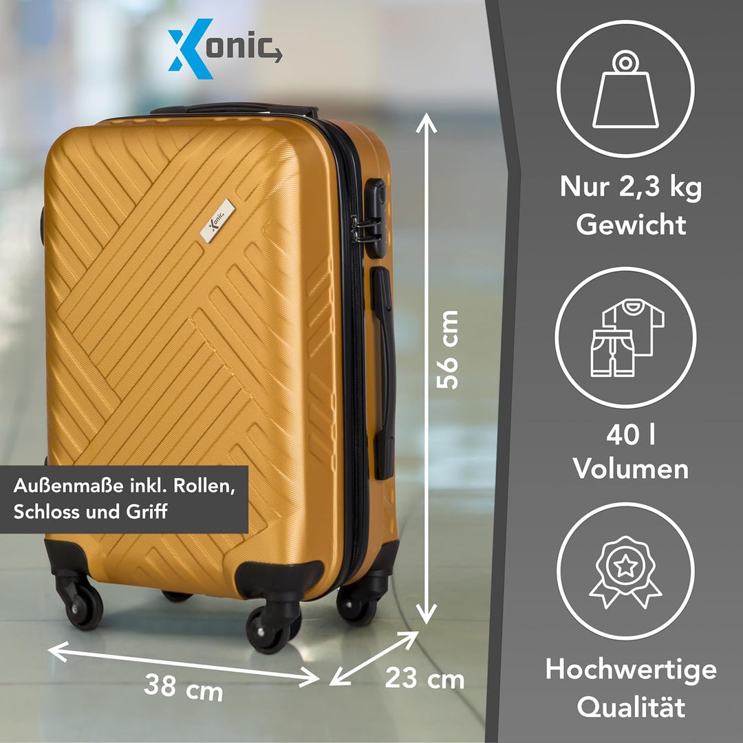Xonic Design Reisekoffer - ABS Hartschalen Koffer mit 360° Leichtlauf-Rollen - hochwertiger Trolley
