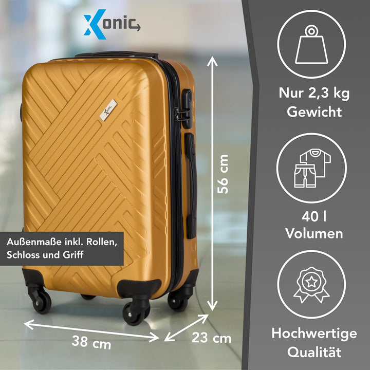 Xonic Design Reisekoffer - ABS Hartschalen Koffer mit 360° Leichtlauf-Rollen - hochwertiger Trolley