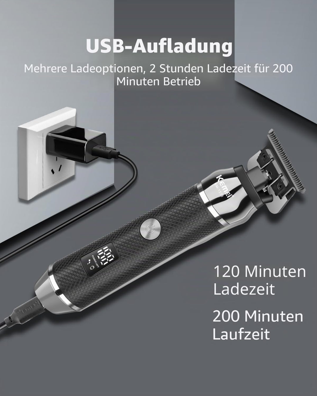 KEMEI 1573 Professionelle Haarschneidemaschine für Männer, Kabelloser Bartschneider Elektrischer T-B