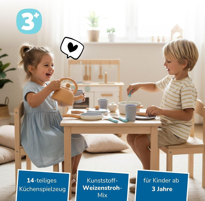 alldoro 60425 Küchenspielzeug Kinderküche, 14-TLG. Koch- & Geschirrset mit Töpfen, Pfanne, Teekanne